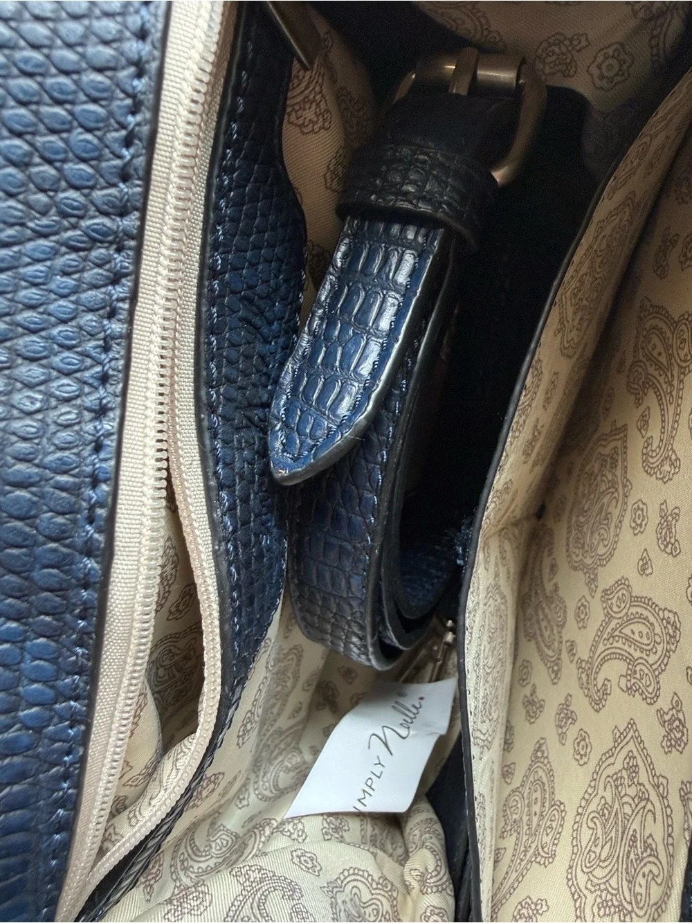 NWT Blue Snake Embossed Textured Leather Shoulder Bag with Tassel
